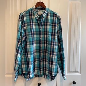 Men’s turquoise plaid Old Navy brand button down shirt in size XL 100% cotton